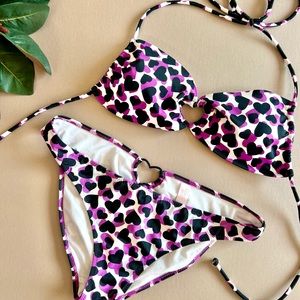 Victoria’s Secret Purple Dizzy Heart Pattern Bandeau Bikini